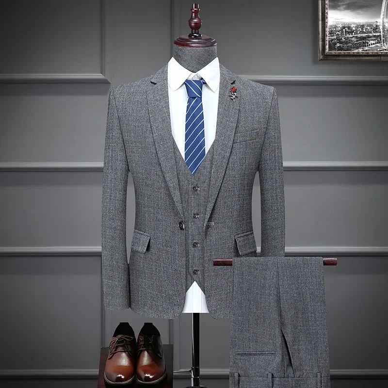 3 Piece New Fashion Groom Wedding Dress Suits / Men's Casual Business Set Jacket Coat Trousers Blazers Pants Vest Waistcoat