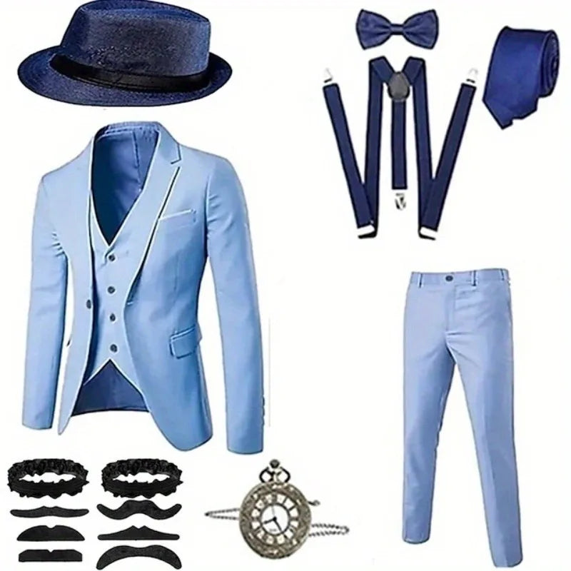 Men's Hat Included Suit Vest Shirt Engagement Party Slim Fit Set for Dress up and Cosplay