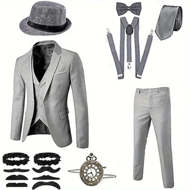 Men's Hat Included Suit Vest Shirt Engagement Party Slim Fit Set for Dress up and Cosplay